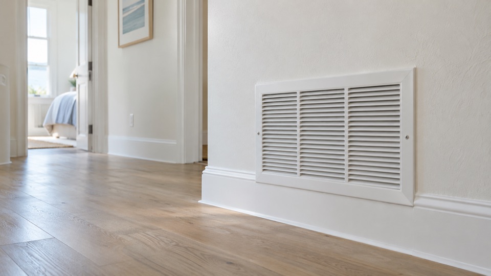 Closed return-air grille in a residential interior
